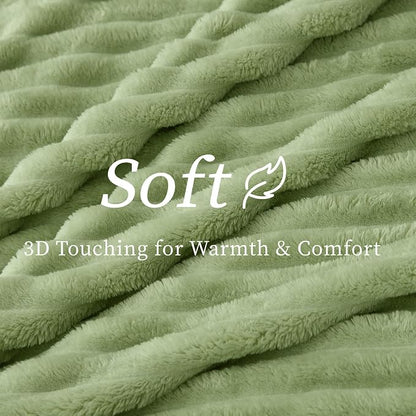 BEDELITE Twin Blanket for Couch & Bed, 300GSM Soft & Warm Fleece Blanket, Decorative and Giftable Striped Sage Green Blankets for Women, Men, 60"x80"