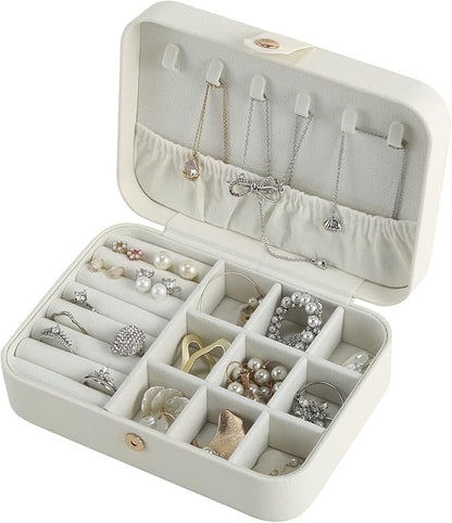 CASEGRACE Travel Jewelry Box Small Jewelry Organizer Case Display Storage for Earrings Necklace Rings Bracelets Portable Jewelry Organizer for Women Girls, White