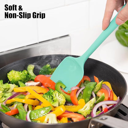 3-Piece Silicone Spatula Scrapers: Doosu 600°F Heat Resistant Food Grade Kitchen BPA Free Rubber Baking Cooking Tool Nonstick Utensil Set for Mixing, Scraping, Folding, Stirring, Serving (Multi-3)