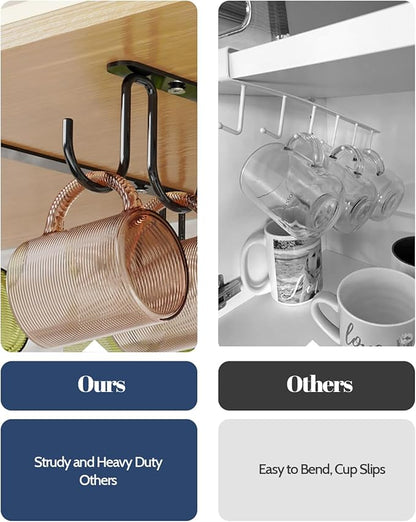 Luckinow Mug Hooks Under Cabinet 3 Pack, Metal Cup Hooks for Hanging Under Shelf, Mug Organizer Rack with 12 Hooks for Displaying Mugs, Coffee Cups and Kitchen Utensils, Black