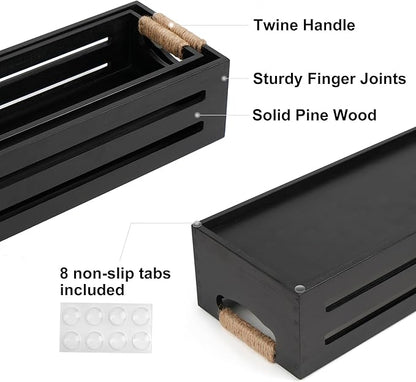 LotFancy Bathroom Decor Box, 2 Pack Toilet Tank Topper Basket, Wooden Bathroom Basket, Back of Toilet Storage Basket, Black Farmhouse Toilet Paper Holder