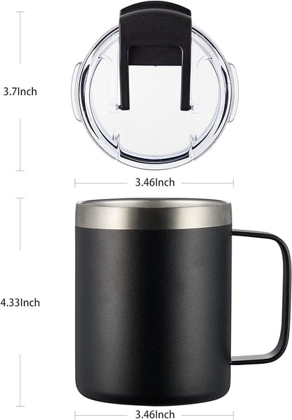 12oz Insulated Coffee Mug Cup with Handle, Stainless Steel Travel Coffee Mug with Flip Lid, Double Wall Vacuum Coffee Tumbler, Red