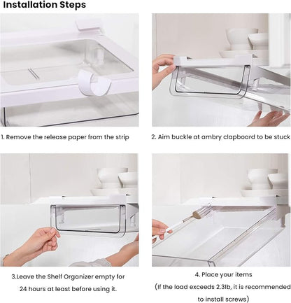 vacane Under Shelf Storage Drawer, Under Cabinet Spice Rack, Spice Organizer for Drawer Pull Out, Under Cabinet Basket Hanging Holder for Cupboard Pantry