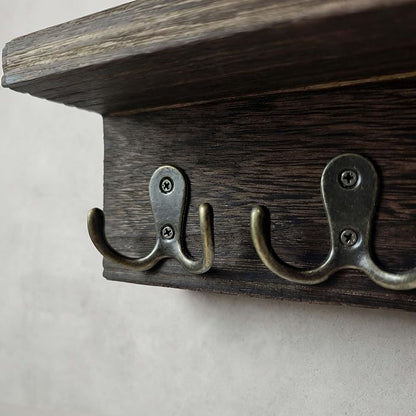 eBun Narrow Wood Mail Holder with 6 Key Hooks | Wall Mount, No-Drill Magnetic, Vertical Mail Slot, Entryway Decor