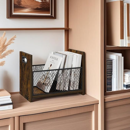 Large Magazine Rack Floor Set of 2, Vinyl Record Storage, Magazine File Holder Storage Basket for Letters, Books, Newspapers, Desktop and Home Office, 15.35" L x 8.7" W x 11.8" H