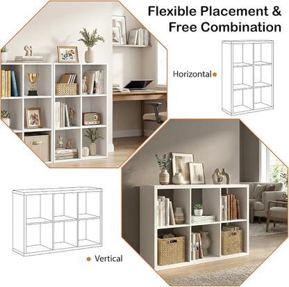WannabeMyself【2026 Wooden Thick Frame】 6 Cube Storage Organizer with Anti-Tipping Kits, Reversible Open Back Book Shelf,Bookcase for Living Room,Bedroom,Entrance Hall,Office,11.6×36.3×24.6,White