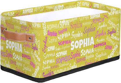 Custom Toilet Paper Storage Baskets Named, Storage Bins Boxes PU Leather Handles for Bedroom Closet Bathroom, Organizing Toys Books Shelves Nursery, Bright Lemon Yellow