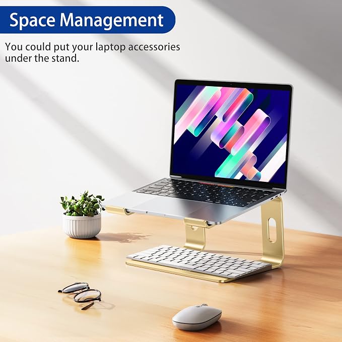 BESIGN LS03 Aluminum Laptop Stand, Ergonomic Detachable Computer Stand, Notebook Riser, Laptop Mount Compatible with Air, Pro, Dell, HP, Lenovo More 10-15.6" Laptops, Gold