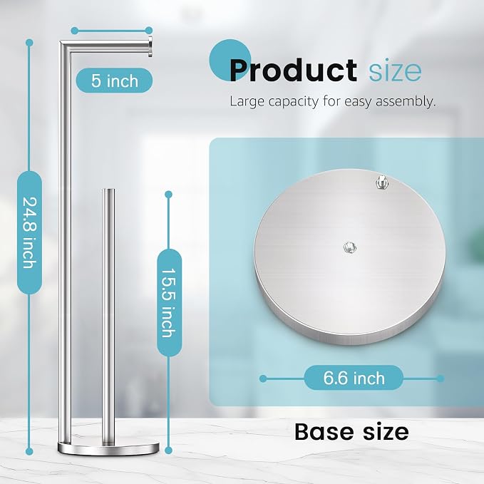 Toilet Paper Holder Stand, Toilet Paper Holder Free Standing, Toilet Paper Stand, Brushed Nickel Toilet Paper Holder with Storage, Rustproof Toilet Paper Holders for 4 Rolls (Brushed Nickel)