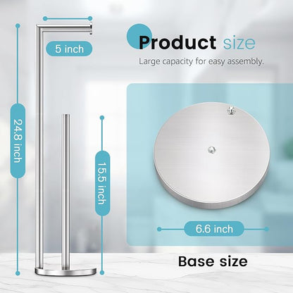 Toilet Paper Holder Stand, Toilet Paper Holder Free Standing, Toilet Paper Stand, Brushed Nickel Toilet Paper Holder with Storage, Rustproof Toilet Paper Holders for 4 Rolls (Brushed Nickel)