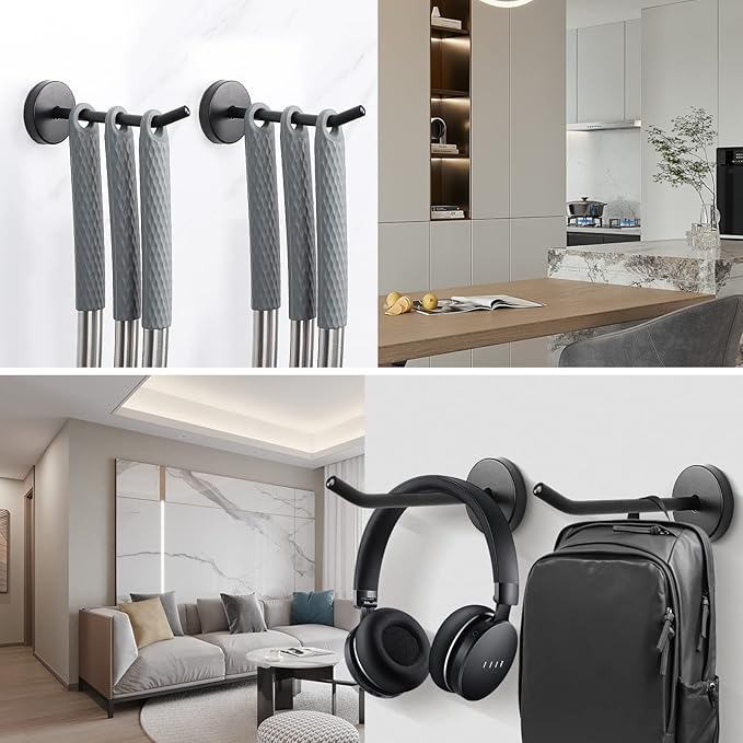 NearMoon Coat Hooks, Wall Mount Hooks for Hanging Hat Hurse Robe, 304 Stainless Steel Heavy Duty Towel Hangers for Bathroom Livingroom Hotel Kitchen Garage, 6 Pack (4 Inch, Matte Black)