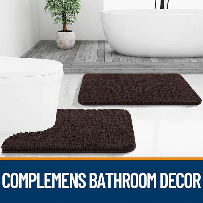 OLANLY Bathroom Rugs 34x21, Extra Soft Absorbent Chenille Bath Rugs, Rubber Backing Quick Dry, Machine Washable Bath Mats for Bathroom Floor, Tub and Shower, Home Decor Accessories, Brown