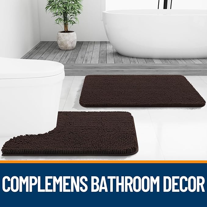 OLANLY Large Bathroom Rugs 70x46, Extra Soft Absorbent Chenille Bath Rugs, Rubber Backing Quick Dry, Machine Washable Bath Mats for Bathroom Floor, Tub and Shower, Home Decor Accessories, Brown
