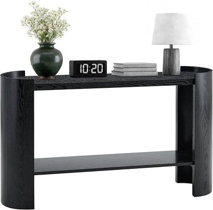 53 Inch Console Table, Modern 2-Tier Entryway Table with Rounded Corners, Narrow Sofa Table Behind Couch for Foyer, Hallway, Living Room,Black