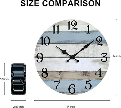 JoFomp 14 Inch Wall Clocks Battery Operated, Silent Non Ticking Wall Clock Wood, Coastal Country Design Rustic Wall Clocks for Living Room Decor, Large Wall Clock for Bedroom Kitchen Bathroom