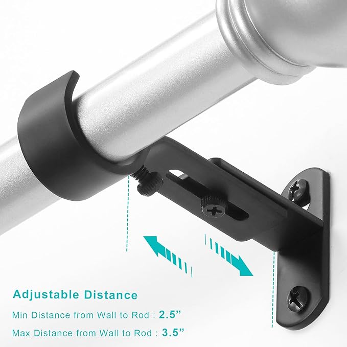 Adjustable Curtain Rod Brackets, Metal Window Drapery Rod Hanger Holders Hooks for 1 inch Rods (Black, Set of 2)