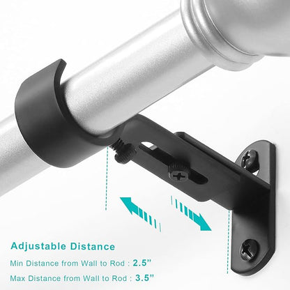 Adjustable Curtain Rod Brackets, Metal Window Drapery Rod Hanger Holders Hooks for 1 inch Rods (Black, Set of 2)