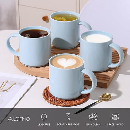Coffee Mugs Set of 4, Stoneware Coffee Cups with Comfortable Handle, 16oz Ceramic Mugs for Kitchen & Office, Dishwasher & Microwave Safe - Blue