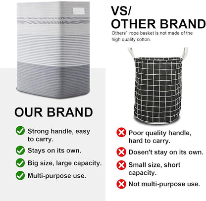 SIXDOVE Laundry Hamper, Large Woven Rope Tall Laundry Basket with Handles, 22" X 17" X 13", Decorative Storage Basket for Clothes and Blankets in Living room, Bedroom, Grey & White
