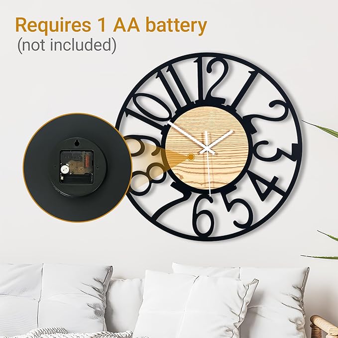 20inch/50cm Wall Clocks for Living Room Decor,Wall Clocks Battery Operated,Modern,Silent,Non Ticking,Large,Wall Clock for Dining Room,Bedroom,Kitchen (Wooden Arabic Numerals, 20 inches)