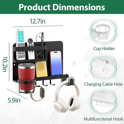 Versatile Bedside Wall Organizer, Floating Bedside Shelves, Wall Mount Essential Accessories for Room Decor, Dorm, Makeup Organizer, Remote Control Holder，Night Stand
