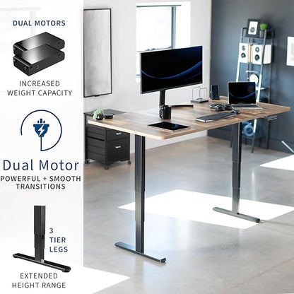 VIVO Electric 71 x 36 in Dual Motor Sit Stand Desk, Memory Height Adjustment, 2B Series, Reclaimed Wood Top Black Frame, DESK-KIT-2B7P-36