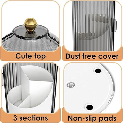 Toothbrush and Toothpaste Holders with Cover, Grey White | Waterproof and Dustproof, 360° Rotating Base, Smooth Sliding Door, 3 Slots, for Bathroom Countertop
