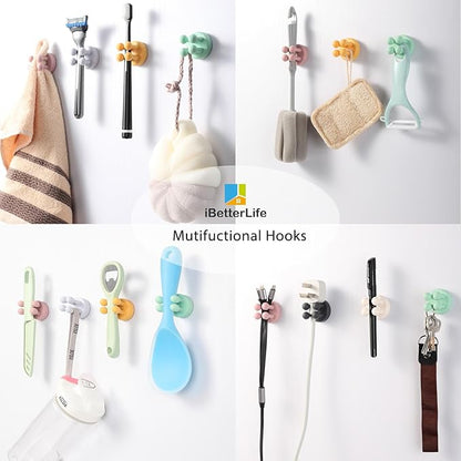 iBetterLife Self-Adhesive Bathroom Toothbrush Holder - 4Pcs Silicone Utility Storage Shower Hook for Razor Towel Tooth Brush, Wall Mounted Home Kitchen Hanging Organizer Dorm Room Essentials for Girls