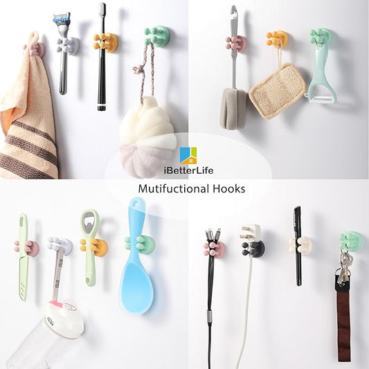 iBetterLife Silicone Toothbrush Holders for Bathrooms - 4Pcs Razor Holder for Shower Wall Mount Self Adhesive Cute Utility Dorm Room Kitchen Office Organizer Storage Hook for Kids Hanging Loofah Towel