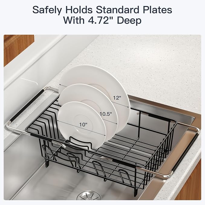 MAJALiS Dish Drying Rack Over The Sink with Utensil Holder | Expandable Stainless Steel Dish Drainer for Small Kitchen, Apartment, RV, Counter Space Saving, Perfect Fit, Rustproof