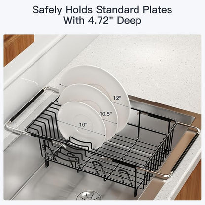MAJALiS Dish Drying Rack Over The Sink with Utensil Holder | Expandable Stainless Steel Dish Drainer for Small Kitchen, Apartment, RV, Counter Space Saving, Perfect Fit, Rustproof
