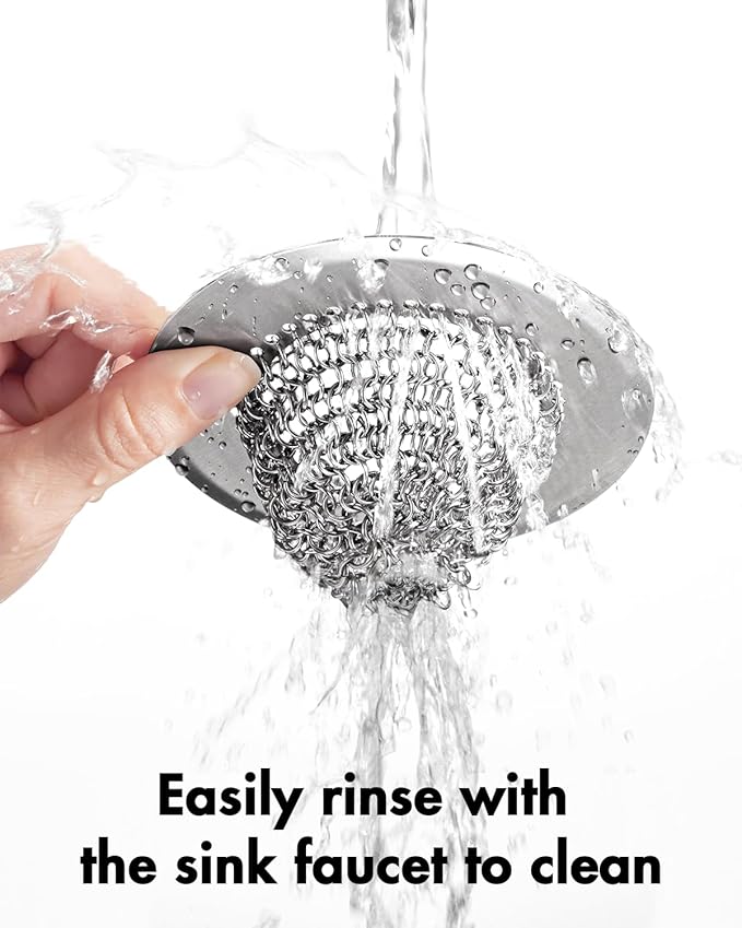 Revolutionary Kitchen Sink Drain Strainer/Patented Reversible Chain Mesh, Effortless Cleaning & Debris Catcher, Large Capacity, Anti-Clog, 304 Stainless Steel & Rust-Proof/Handmade