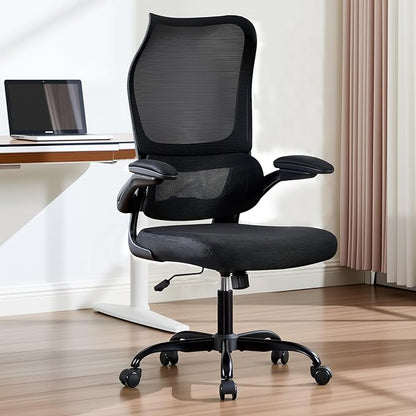 Ergonomic Office Chair, High Back Breathable Mesh Computer Desk Chair with Adjustable Lumbar Support and Flip-Up Armrests, 300LB Capacity Executive Swivel Task Gaming Seat for Home and Office (Black)