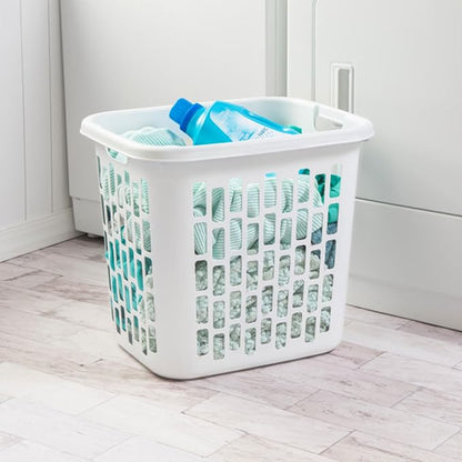 Sterilite Easy Carry Laundry Hamper, Ventilation Holes and Handles to Carry Clothes Between the Laundry Room and Bedroom, Plastic, White, 4-Pack