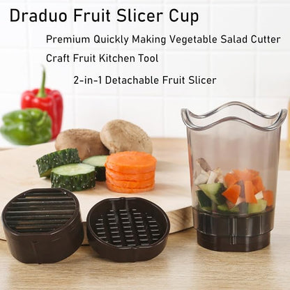 Fruit Slicer Cup, Cup Slicer for Strawberry, Banana, Hard-Boiled Egg, 2-in-1 Detachable Fruit Slicer, Premium Quickly Making Vegetable Salad Cutter, Craft Fruit Kitchen Tool