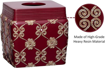 Resin Tissue Box Cover for Modern Home Decor - Minimalist Square Tissue Box Holder for Guest Room, Bedroom, Bathroom, Tabletop & Office - Durable and Aesthetic Tissue Holder, Elegant Rose