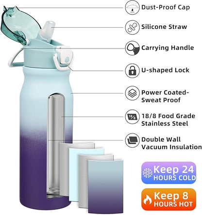 BJPKPK Stainless Steel Insulated Water Bottle with Straw Lid 25oz Reusable Metal Thermal Flask Bottles Keep Cold and Hot,Ocean Dream