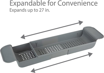 Bath Bliss Expandable Bathtub Caddy | Non-Slip | Over The Tub | 21-27 inch | Tub Tray | Bathroom Storage and Organizer | Shelf | Hold Soaps and Towels | Grey