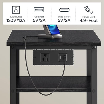 HOOBRO Printer Stand, Printer Table with Charging Station, Printer Cart with Hanging File Folder Organizer, Rolling File Cabinet Cart, Shelf for Home Office, Black BB17UPS01
