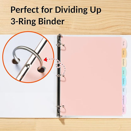 Sooez 8 Tabs Long-Lasting Plastic Write & Erase Large Tabs Dividers for 3 Ring Binder, Aesthetic Cute Pastels Binder Dividers for Student, Teacher, Office, Home Organizers, 1 Set, Dusty Color