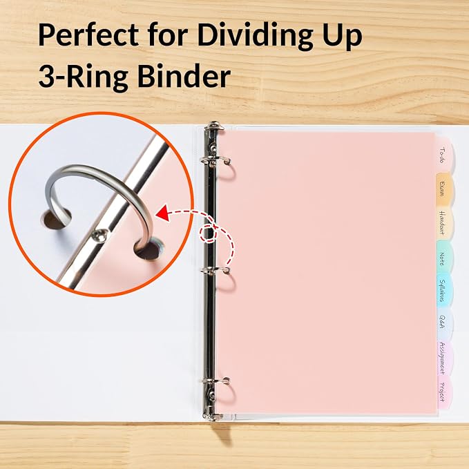 Sooez 8 Tabs Long-Lasting Plastic Write & Erase Large Tabs Dividers for 3 Ring Binder, Aesthetic Cute Pastels Binder Dividers for Student, Teacher, Office, Home Organizers, 3 Sets, Dusty Color