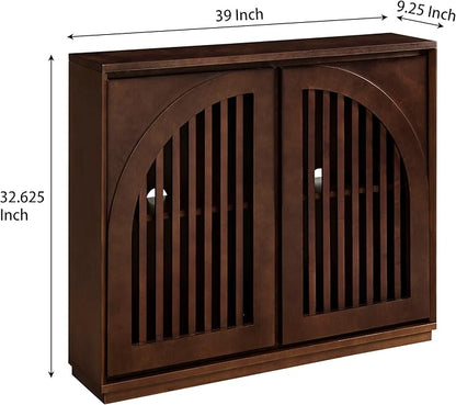 LKTART Sideboard Buffet Cabinet with Storage, Mid Century Modern Credenza with Arch Doors & Shelves, Wood Coffee Bar Media Console Table for Kitchen, Living Room, Entryway-Dark Walnut