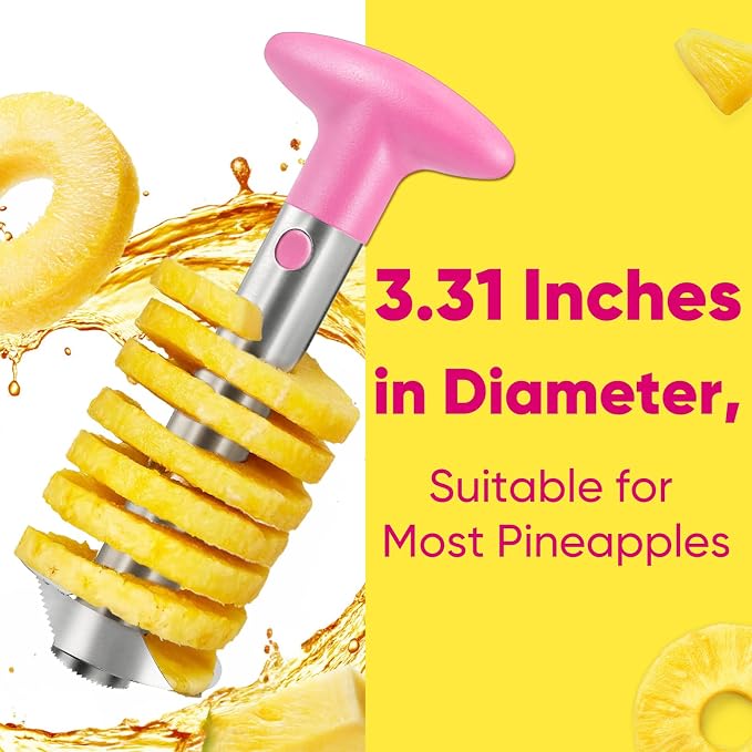 Pineapple Corer, [Upgraded, Reinforced, Thicker Blade] Newness Premium Pineapple Corer Remover, Stainless Steel Pineapple Core Tool for Home & Kitchen with Sharp Blade for Diced Fruit Ring (Pink)