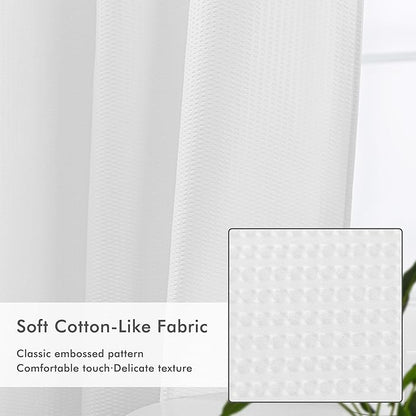 Mrs Awesome No Hook Shower Curtain with Snap-in Liner, Embossed Waffle Design Fabric Shower Curtain for Bathroom, Soft & Lightweight, 71x80, White