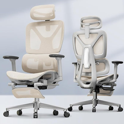 FLEXISPOT ErgoX Premium Ergonomic Office Chair with Footrest- Adjustable 3D Armrests, Dynamic Lumbar Support, Recline & Tilt Function, Mesh Seat, for Home & Office Use,Cream