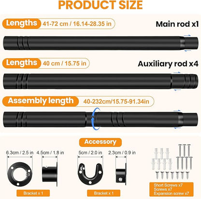 Adjustable Closet Rod - 17 to 84 Inch Heavy Duty Tension Rod for Hanging Clothes, Black Curtain Rod Ideal for Closets, Wardrobes, Bathrooms, and Laundry Rooms (17-70)