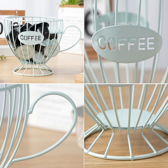 H&W 2PCS Coffee Pod Holder & Capsule Basket, Metal Coffee Bar Organizer for Kitchen Dinning Room Office Home Cafe Hotel (Blue)