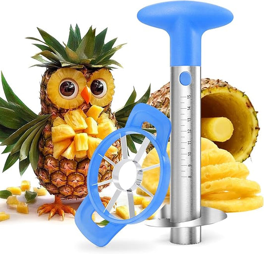 OOKUU Pineapple Corer Cutter, Stainless Steel Fruit Pineapple Peeler Slicer [Upgraded, Reinforced, Thicker Blade], Pineapple Core Remover with Measure Mark, for Diced Pineapple Ring (Blue)