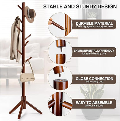 WANGMUXIA 2 PCS Coat Rack, Freestanding Coat Rack with 8 Hooks and 3 Adjustable Size Tree Coat Racks for Bedroom, Hallway, Entrance, Office, for Hats, Coats, Scarves, Handbags