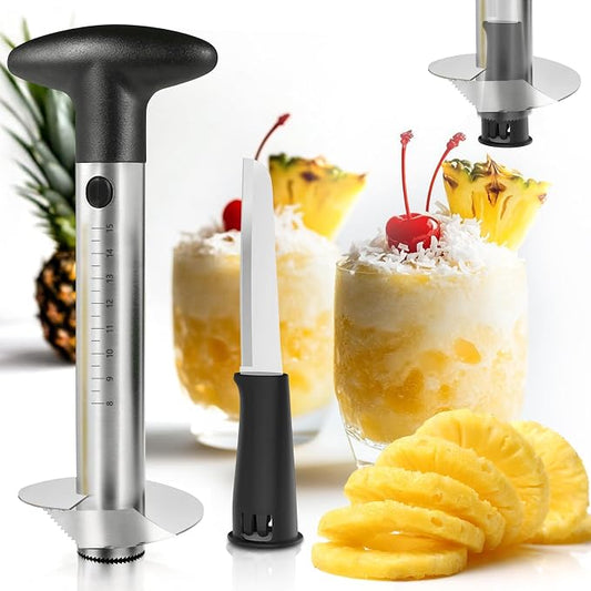 YYP Pineapple Corer and Slicer with Measurement Marks – Stainless Steel Pineapple Cutter for Perfect Pineapple Rings & Effortless Cutting (Black)